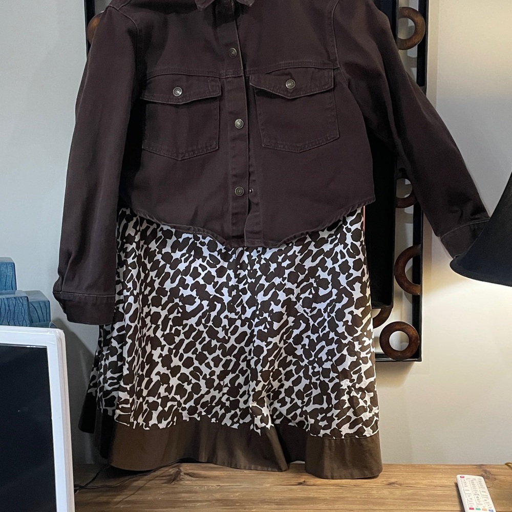 Chicos Animal Leopard Flared Midi Skirt Sz 1 M Brown Cotton Lined 28" EUC - Picture 14 of 14